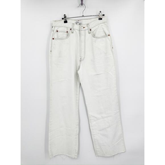RE/DONE Wide Leg High Rise Raw Hem Bleach Light Wash Crop Jeans Size 29 NWD - Picture 2 of 8